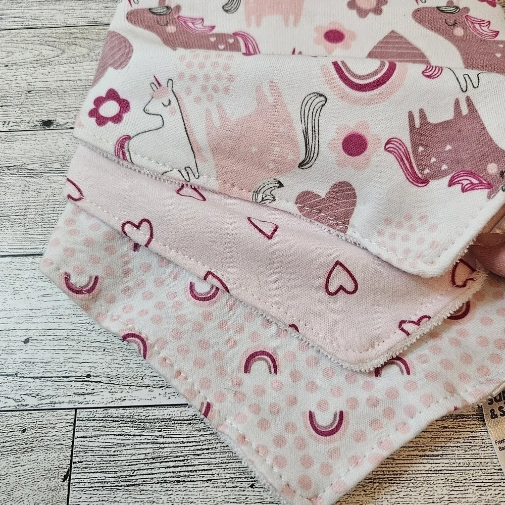 Bandana Bibs NWT Pack Of 3 Unicorns Hearts & Rainbows